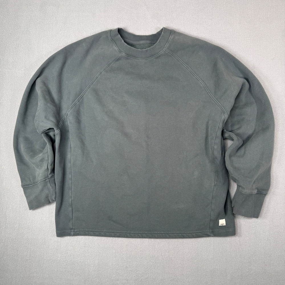 Vuori Men's Small Crewneck Sweatshirt Gray Green Raglan Fleece Pullover Faded